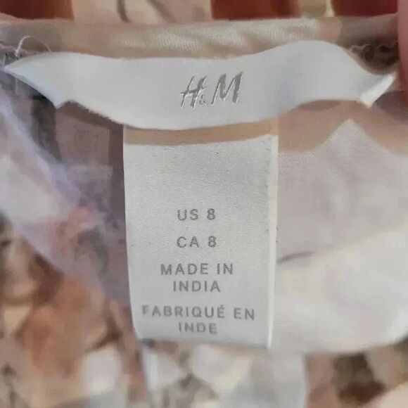 H&M Women's Flounced White Floral Summer Oversized V-Neck Dress EUC sz 8 - Picture 6 of 12